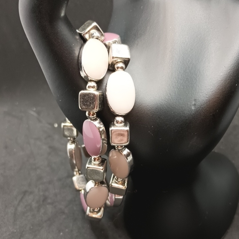 Silver and Pink Stretchy Bracelets